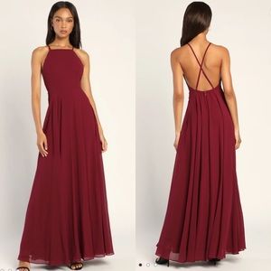 Lulu's Mythical Kind of Love Plum Purple Maxi Dress apron neck crisscross back